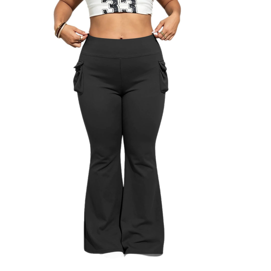 Damen High-Waist Flared-Leggings mit seitlichen Rüschen- und Handytaschen Drune