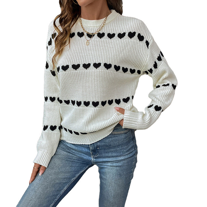 Damen Strickpullover mit Herz-Jacquard, Oversize-Rundhals & Rippbündchen Drune