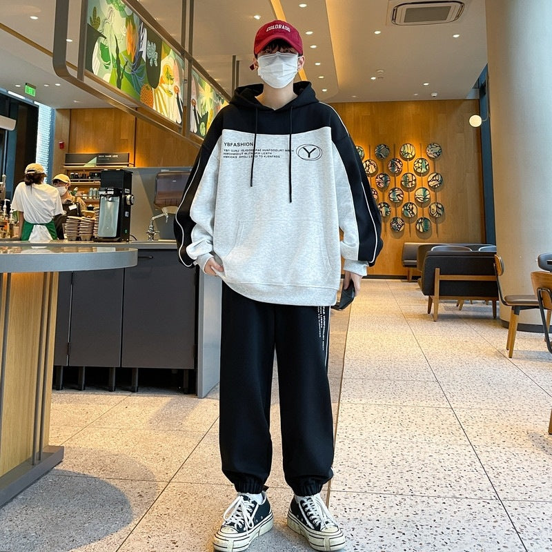 Herren Oversize-Trainingsset mit Block-Design Hoodie und konischer Jogginghose Drune