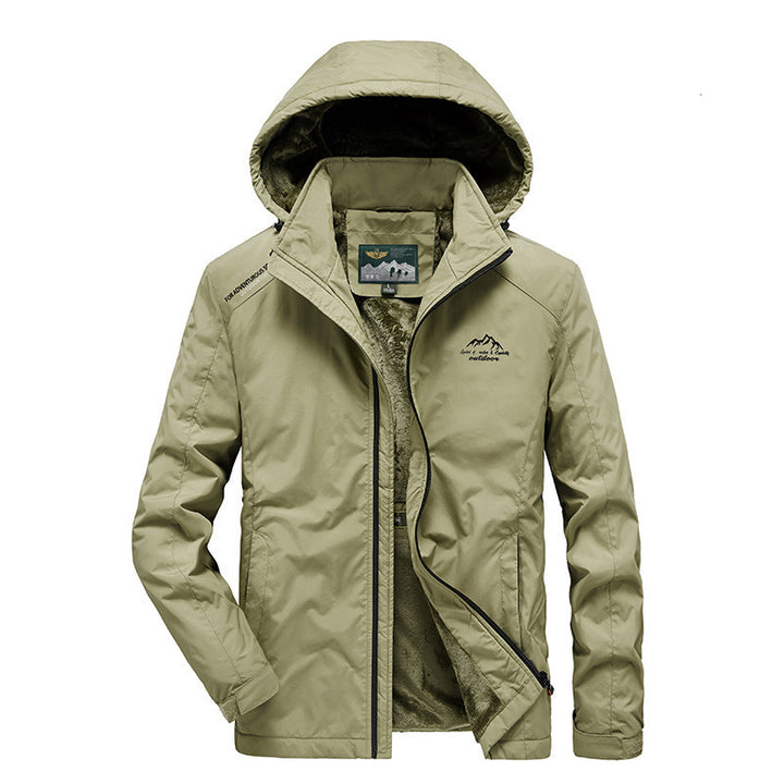 Herren Outdoorjacke mit Plüsch-Innenfutter, verstellbarer Kapuze und winddichter Front Drune