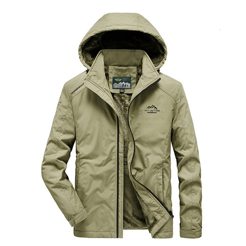 Herren Outdoorjacke mit Plüsch-Innenfutter, verstellbarer Kapuze und winddichter Front Drune