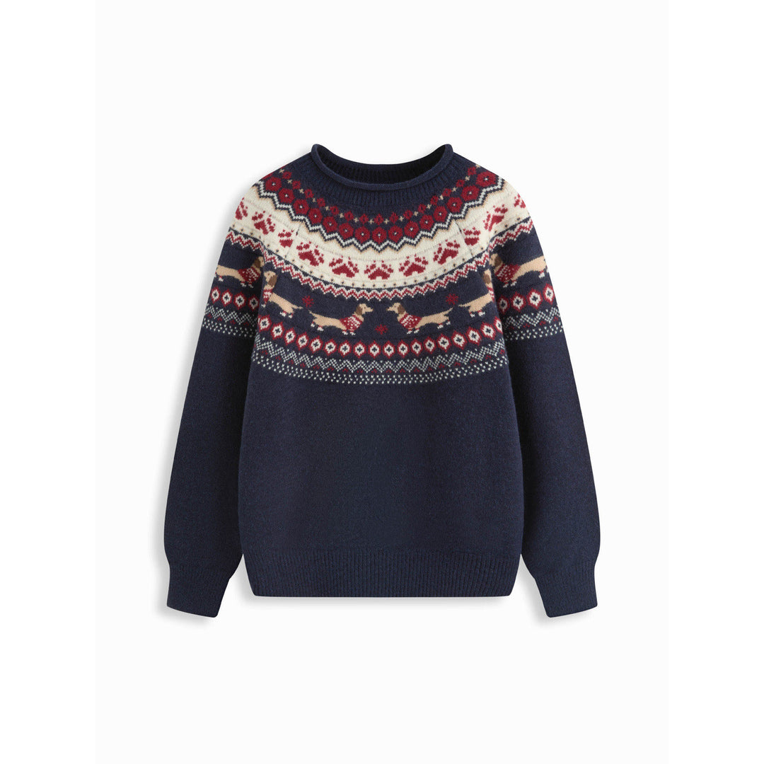 Damen Gemusterter Pullover mit Rundhalsausschnitt Drune