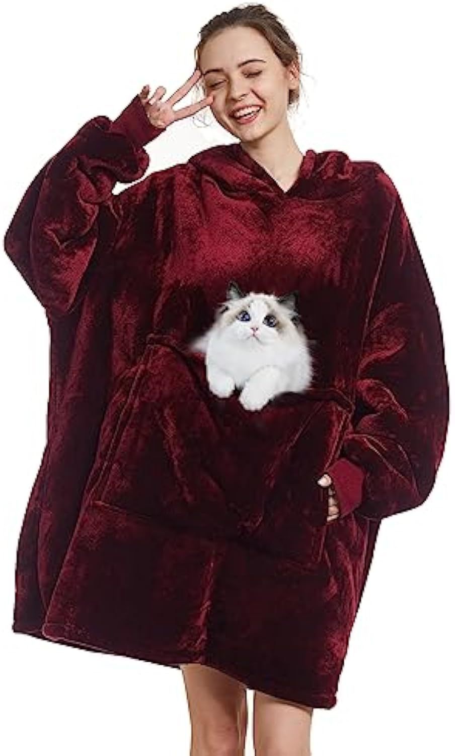 Damen Oversize Kapuzen-Kuscheldecke aus Mikrofaser mit Sherpa-Futter Drune