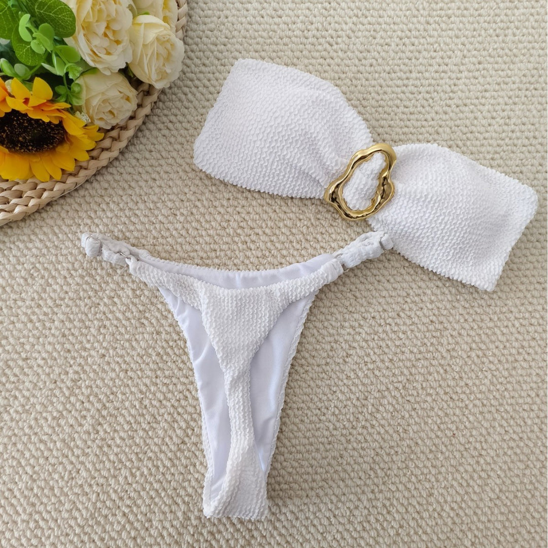 Damen Bandeau-Bikini mit dekorativem Ringdetail Drune