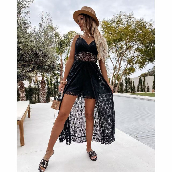 Damen Spitzen Maxi-Kleid mit zarten Häkel- und Rüschendetails Drune