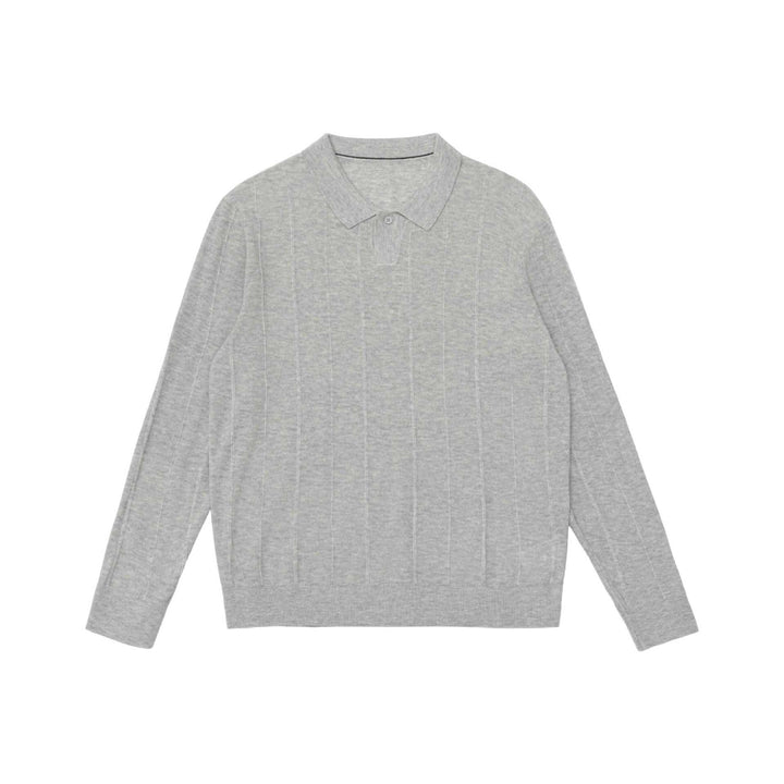 Unisex Feinstrukturierter Polo-Pullover mit vertikaler Rippenstruktur und geripptem Saum Drune