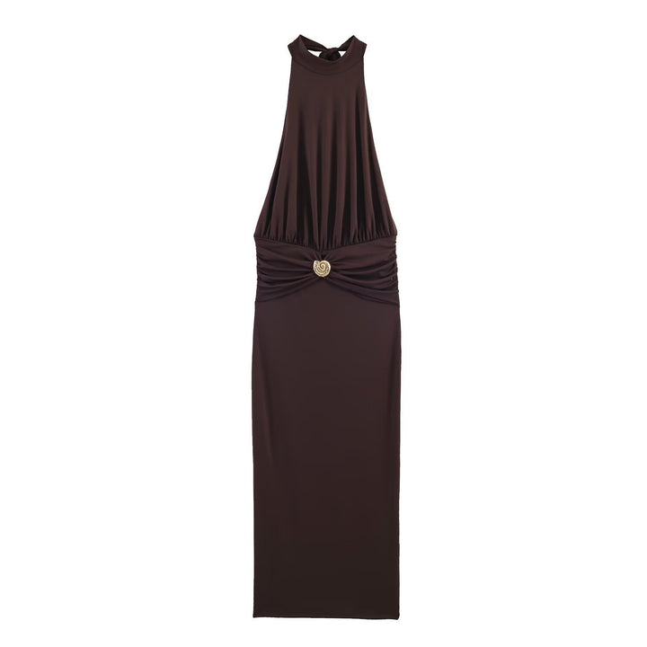 Damen Maxikleid mit schickem Halterneck und dekorativer Drapierung Drune