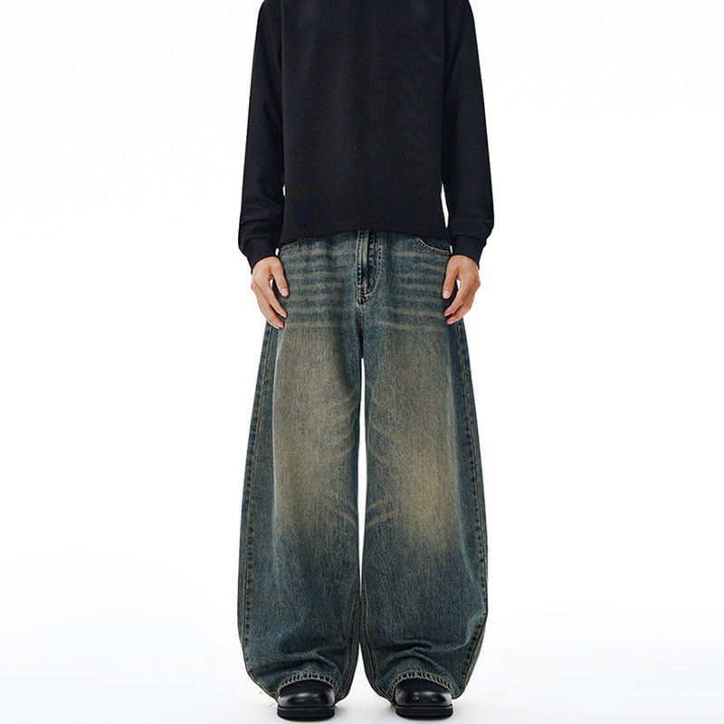 Herren Extrem weite Vintage-Denim Baggy-Jeans mit tiefem Schritt Drune