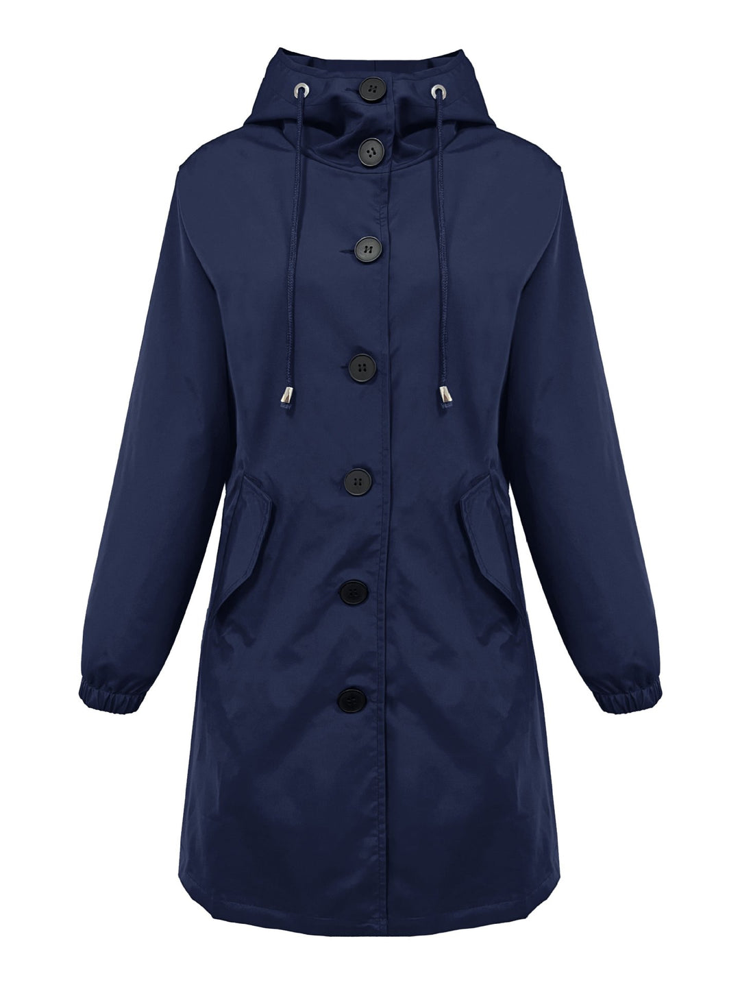 Damen nan leichter Regenparka mit Kapuze, überlanger Knopfleiste, Tunnelzug und aufgesetzten Taschen Drune