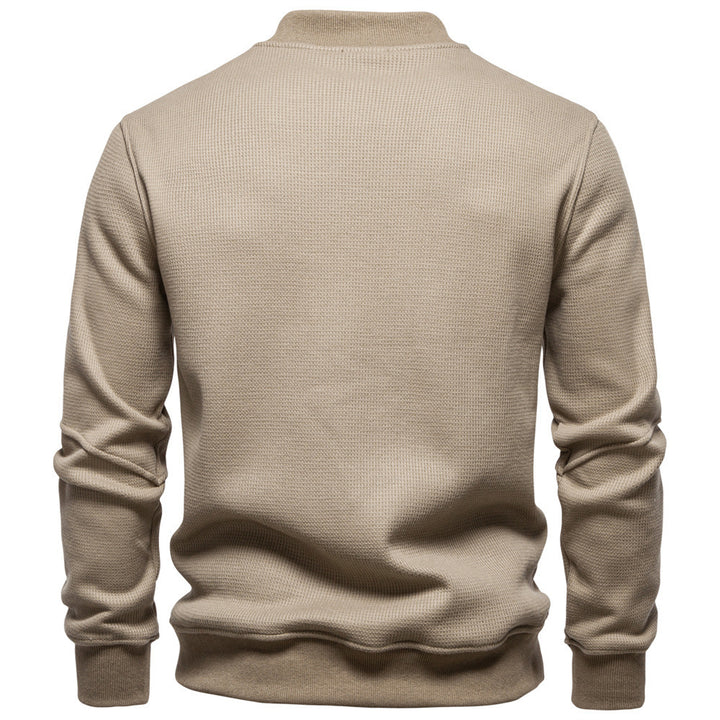 Herren nan Waffelstruktur-Henley-Pullover mit kurzem Druckknopfverschluss und Rippbündchen Drune