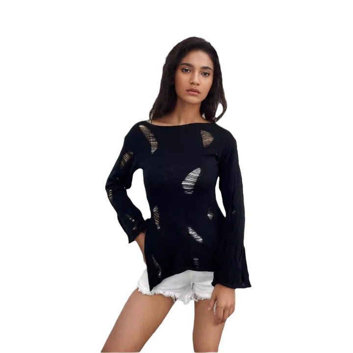 Damen modisches Oberteil mit strukturierten Cut-Outs und Ärmeln im Boller-Look Drune