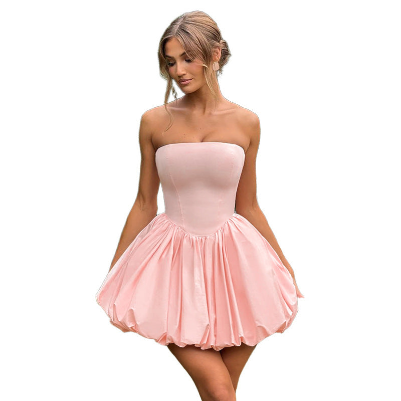 Damen Strapless Ausgestelltes Bubble Kleid Drune