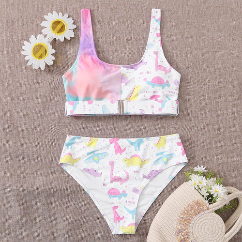 Damen Bunte Dinosaurier-Print Bikini-Set Drune