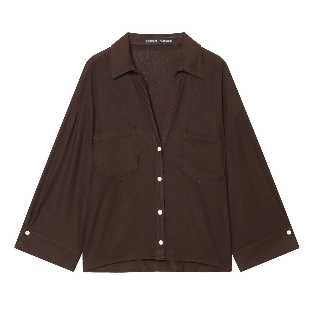 Damen Oversized Hemdbluse aus leichter Baumwollmischung mit Streifenmuster und dreiviertelärmeln Drune