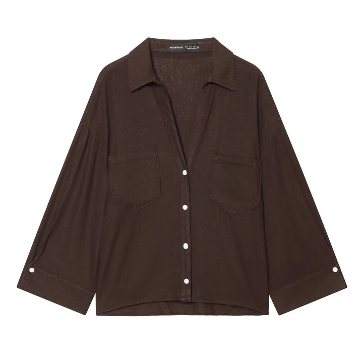 Damen Oversized Hemdbluse aus leichter Baumwollmischung mit Streifenmuster und dreiviertelärmeln Drune