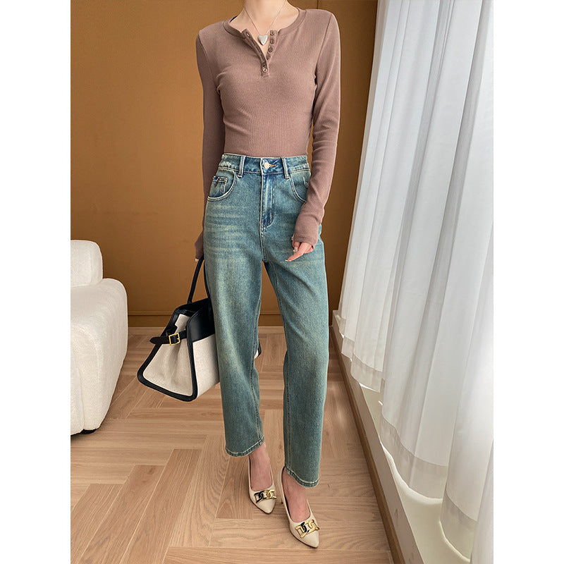 Damen Hochtaillierte Jeans im Vintage-Stil Drune