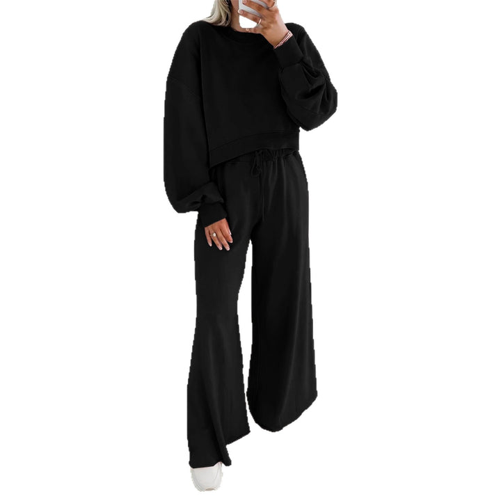 Damen Kurzpullover- und Palazzohose Lounge-Set mit Ballonärmeln Drune