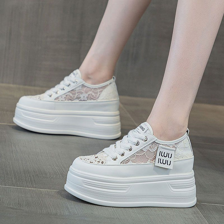Damen Chunky Plateausneaker mit atmungsaktiver Mesh-Oberfläche und modischer Schnürung Drune
