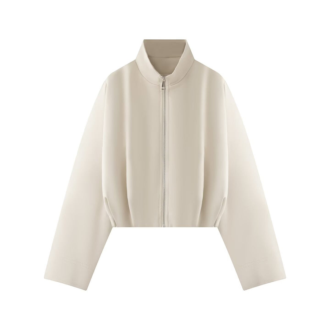 Damen Kurze Boxy-Jacke mit hohem Stehkragen, durchgehendem Reißverschluss und Oversize-Ärmeln Drune