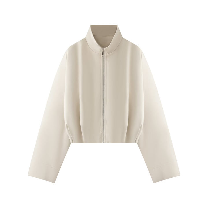 Damen Kurze Boxy-Jacke mit hohem Stehkragen, durchgehendem Reißverschluss und Oversize-Ärmeln Drune