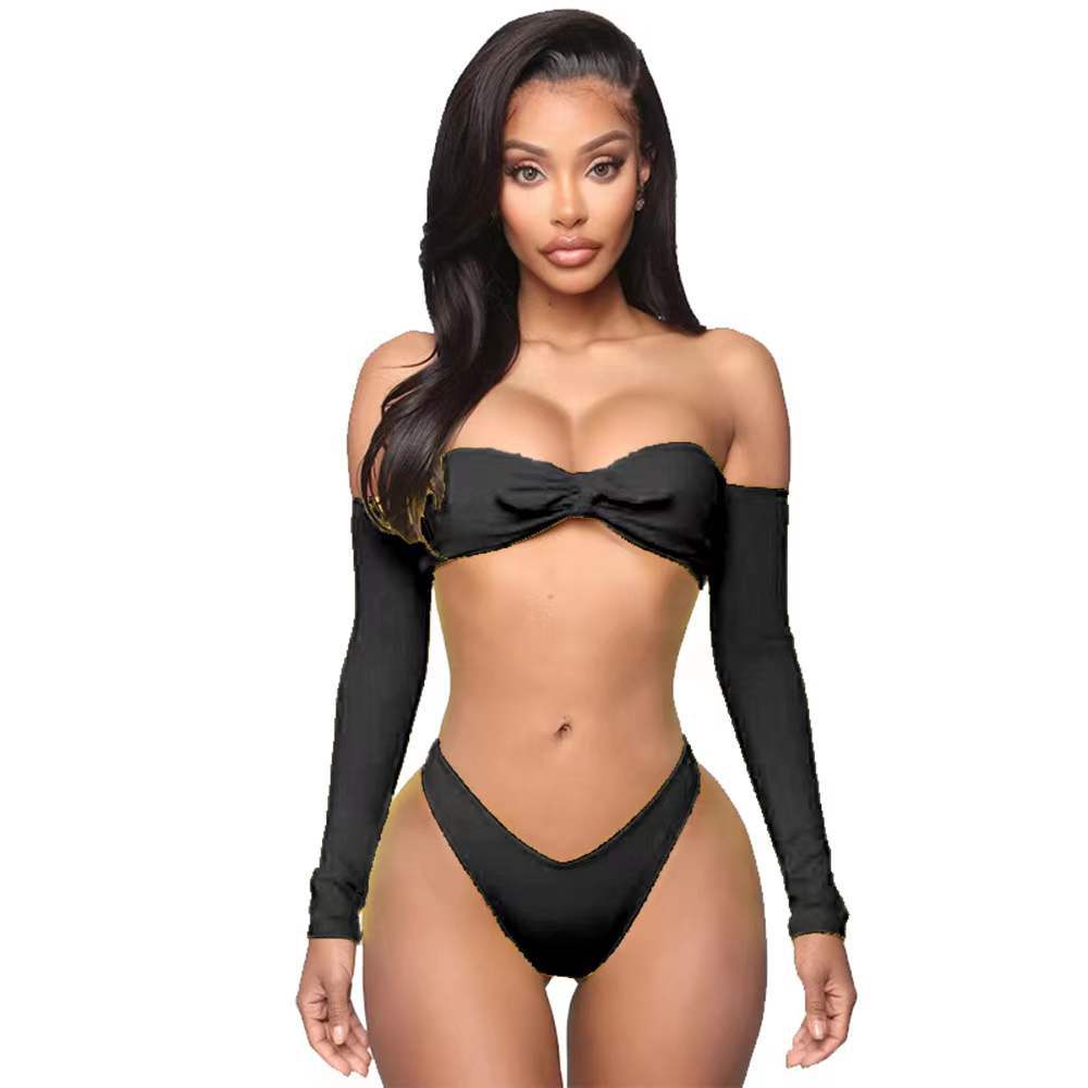 Damen Bikini-Set mit abnehmbaren Ärmeln und raffiniertem Knoten-Detail Drune