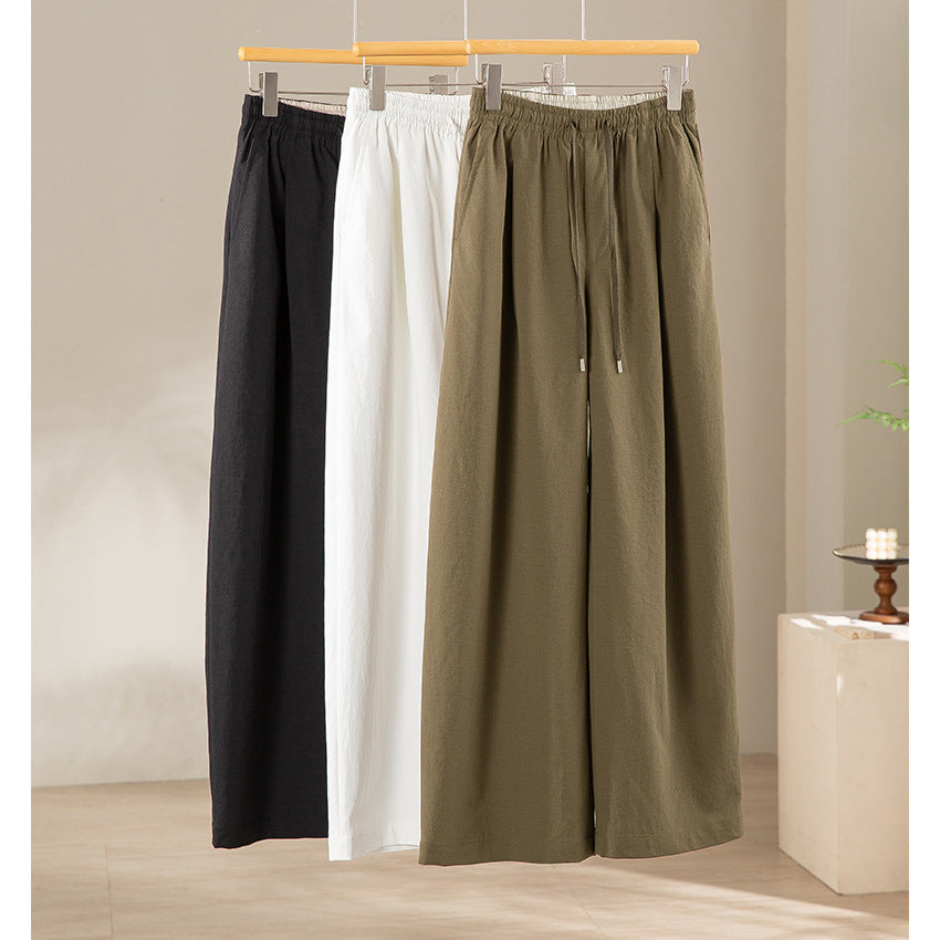 Damen Weite Tunnelzug-Hose mit Elastikbund, geradem Bein und Eingrifftaschen Drune