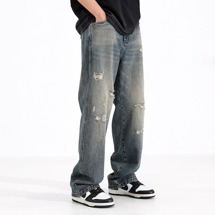 Herren Relaxed Fit Jeans mit Destroyed-Details Drune