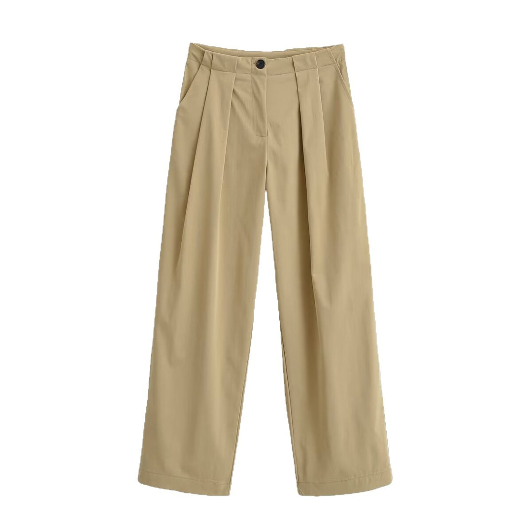 Damen Weite Bundfaltenhose mit hoher Taille und geradem Bein Drune
