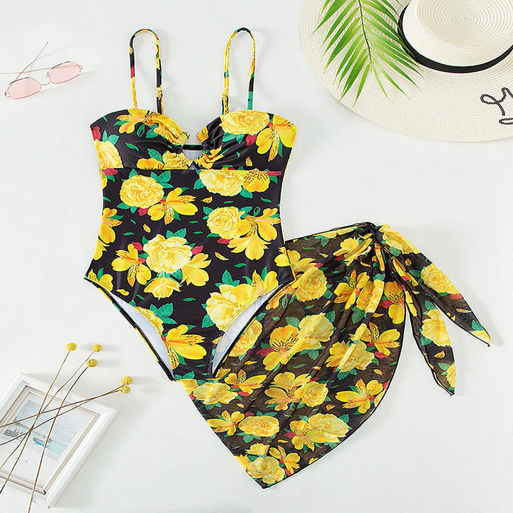 Damen Einteiler Badeanzug mit floralem Design und kombinierbarem Überrock Drune