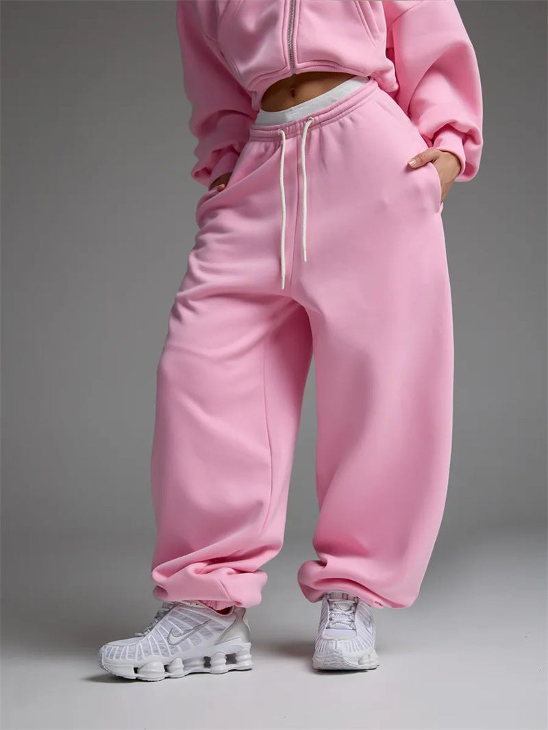 Damen trendige, weite Jogginghose mit elastischem Bund und verstellbarem Kordelzug Drune