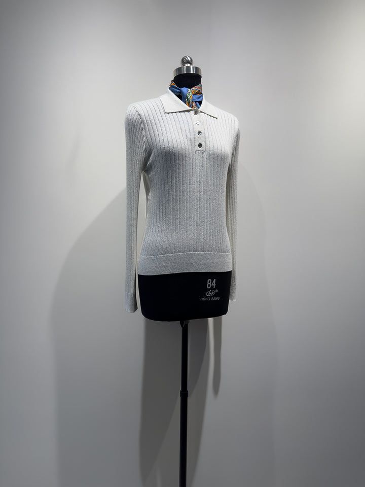 Damen Ripp Longsleeve Polo Top Drune