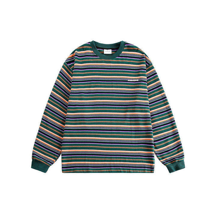 Unisex Oversize-Langarmshirt aus schwerer Baumwolle mit Streifenmuster und geripptem Rundhalsausschnitt Drune