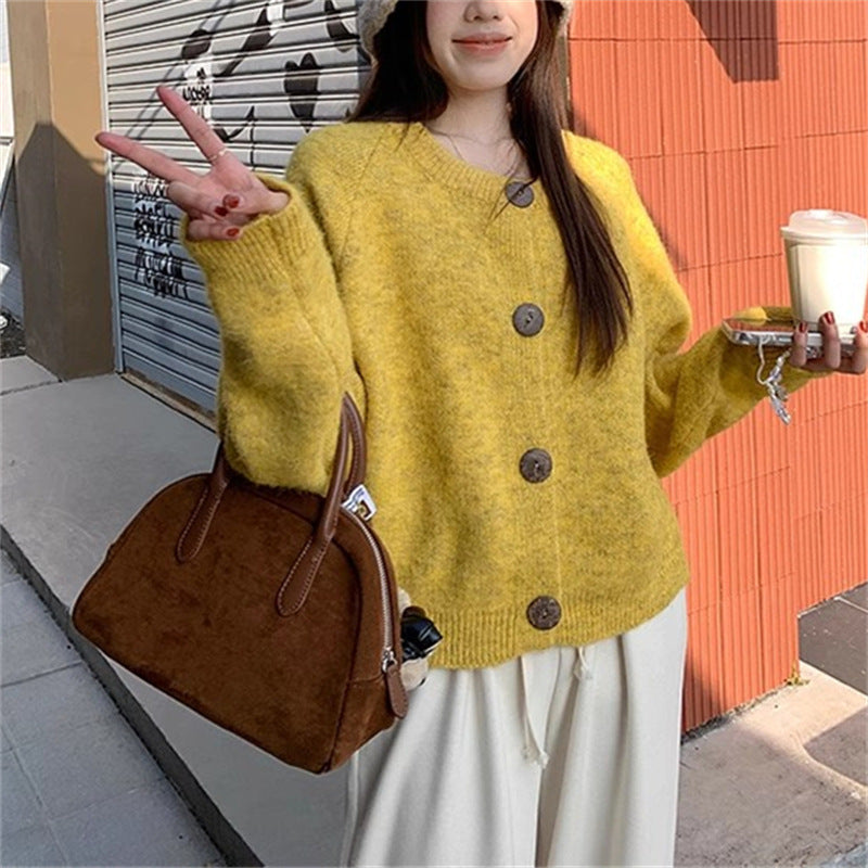 Damen Modische Strickjacke mit Knöpfen Drune