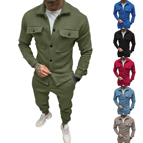 Herren nan Utility-Loungeset mit Hemdjacke, aufgesetzten Klappentaschen und schmal zulaufender Jogginghose Drune