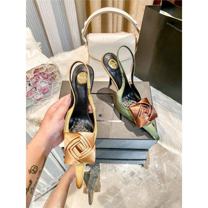 Damen spitze Slingback-Stilettos mit Satin-Rosenapplikation Drune