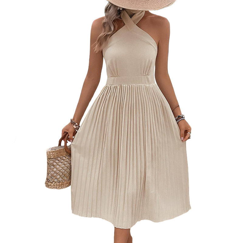 Damen Midikleid mit schickem asymmetrischem Design und plissiertem Rock Drune