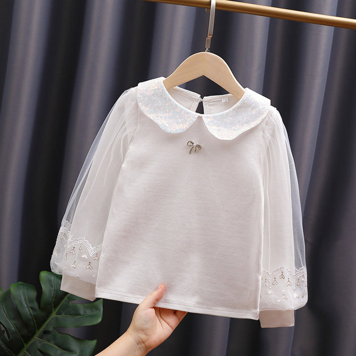 Mädchen Sweatshirt mit eleganten Tüllärmeln und auffälligem Kragen Drune