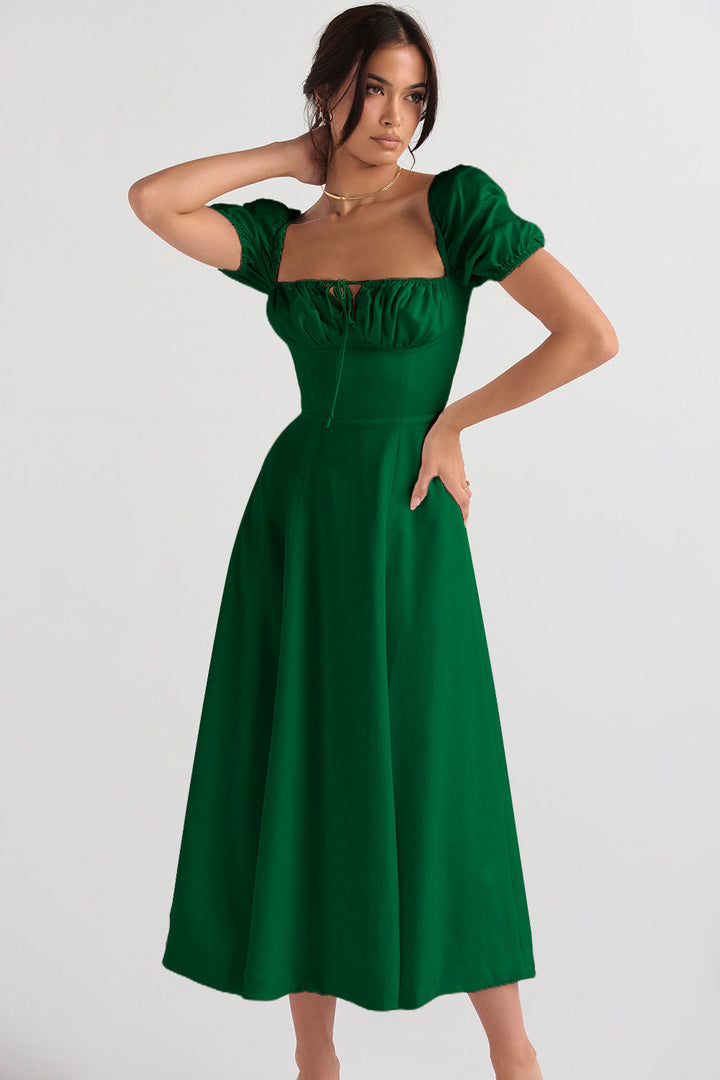 Damen Midi-Kleid mit gerafftem Oberkörper und ausgestelltem Rock Drune