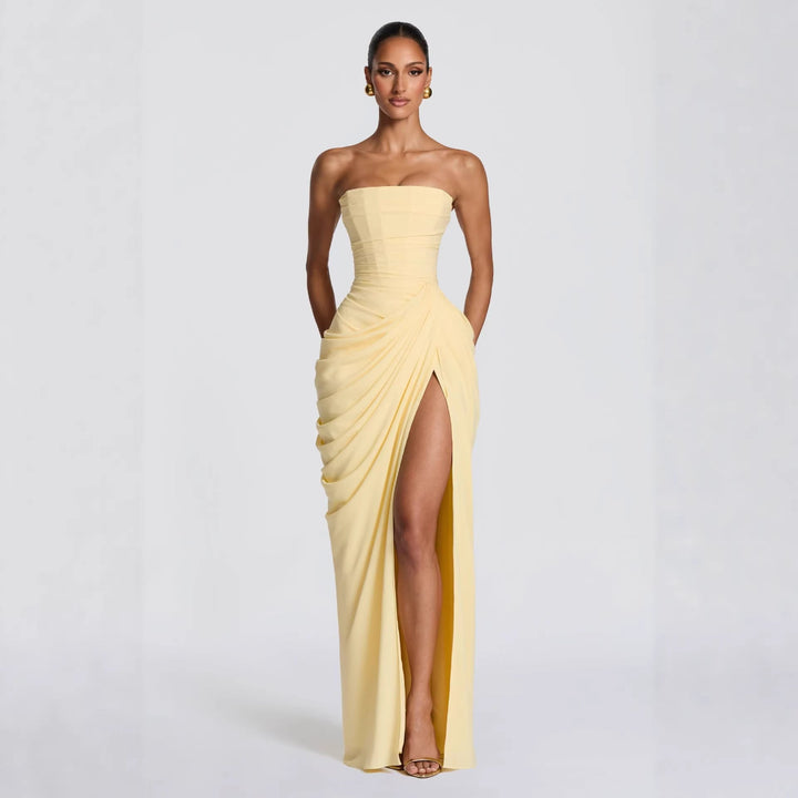 Damen Elegantes Abendkleid mit Off-Shoulder-Design und Fließendem Cape Drune