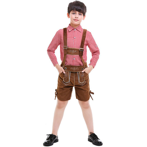 Unisex nan traditionelle Kinderlederhose mit verstellbaren Trägern und feiner Stickerei Drune
