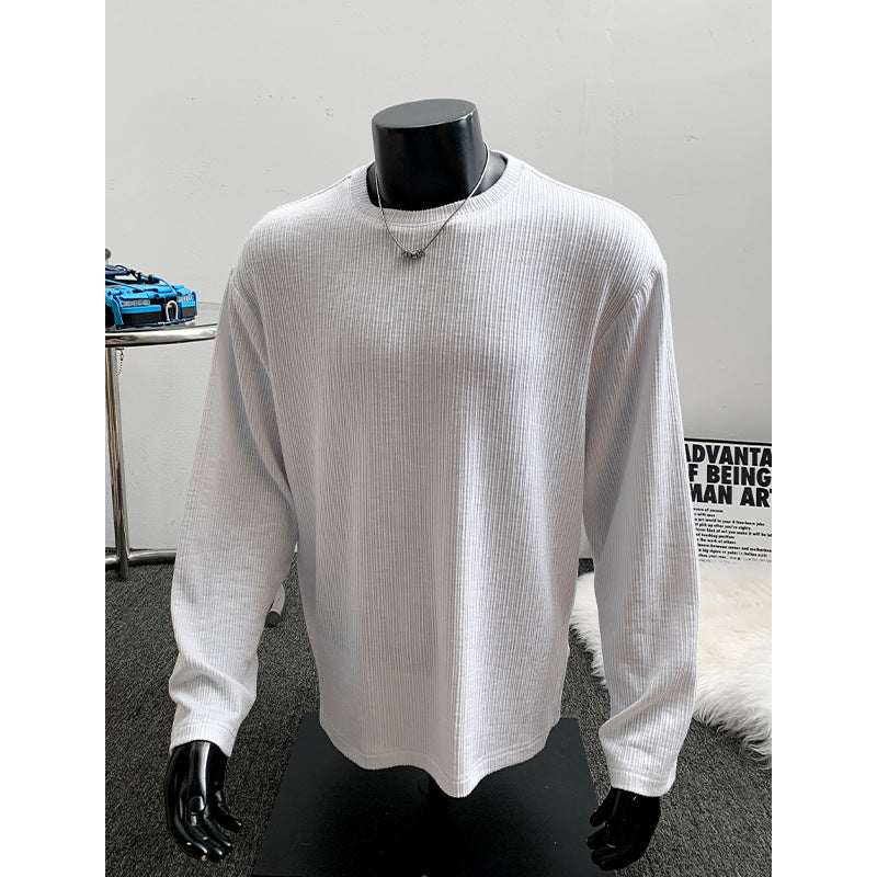 Herren Geripptes Langarmshirt aus Feinstrick mit Rundhalsausschnitt Drune