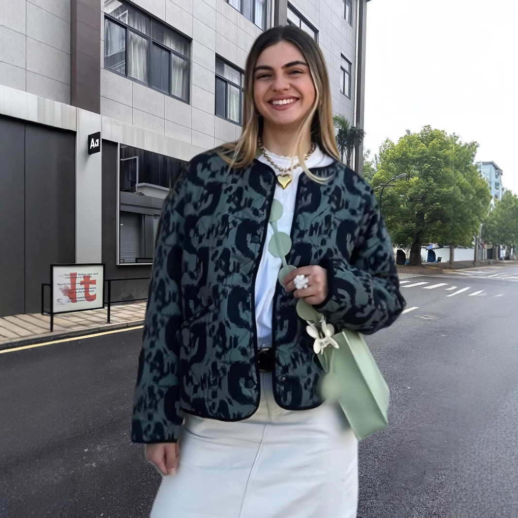 Damen Modische Übergangsjacke mit animalischem Muster und lässiger Passform Drune