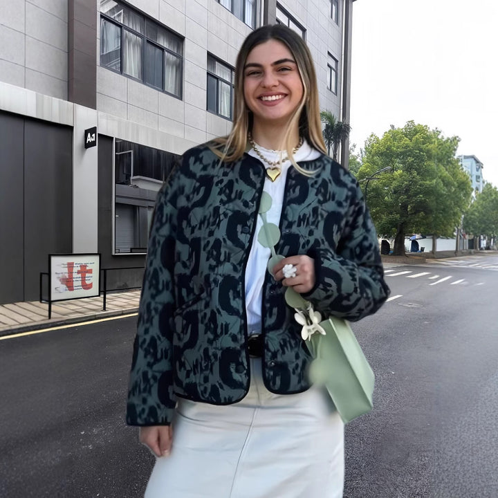 Damen Modische Übergangsjacke mit animalischem Muster und lässiger Passform Drune