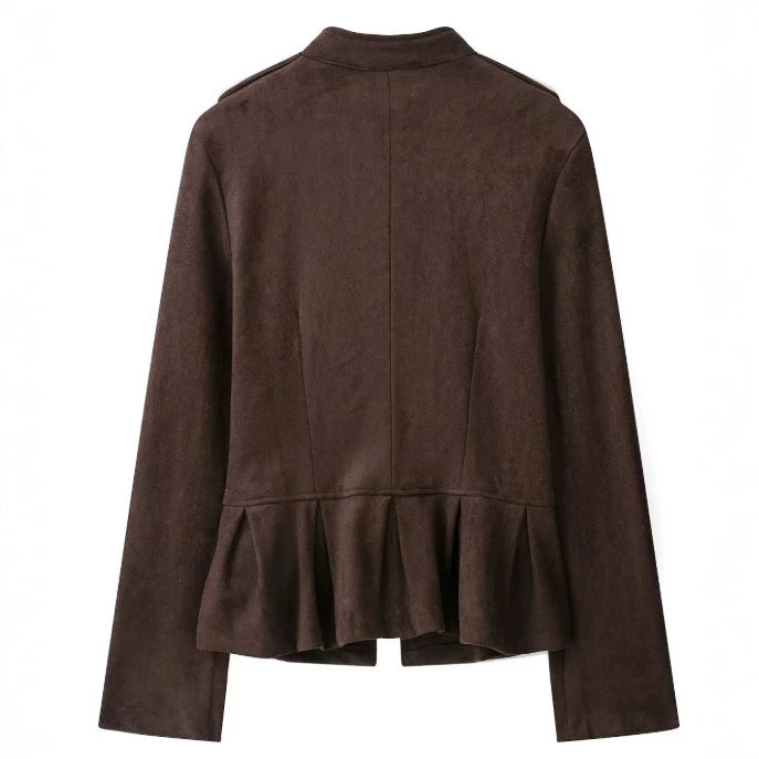Damen Militärjacke aus Wildlederimitat mit Stehkragen und Schößchen Drune