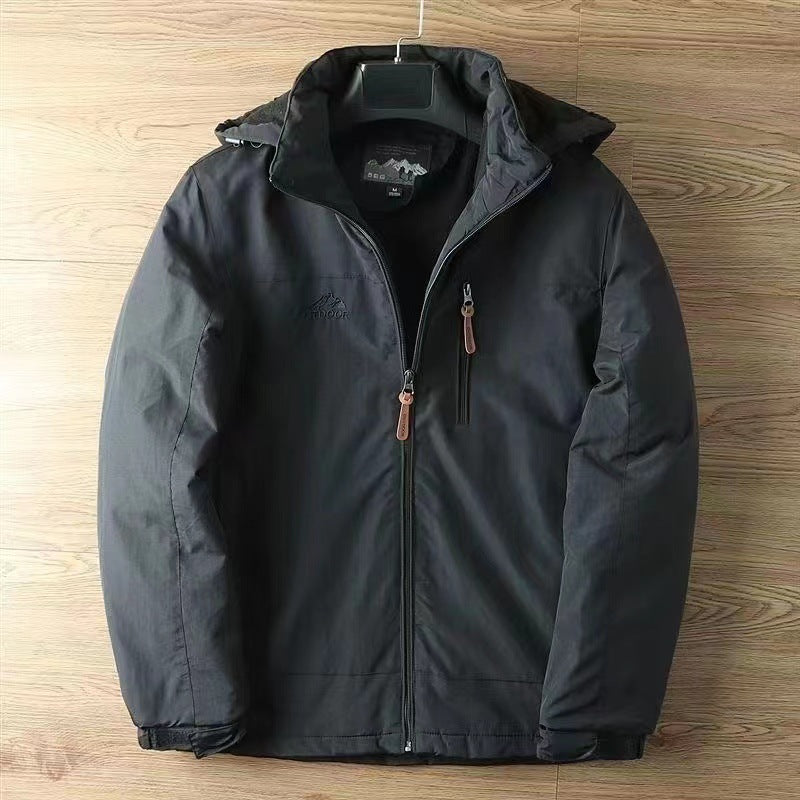 Herren nan wasserabweisende isolierte Allwetter-Trekkingjacke mit verstellbarer Kapuze und verdeckter Brusttasche Drune