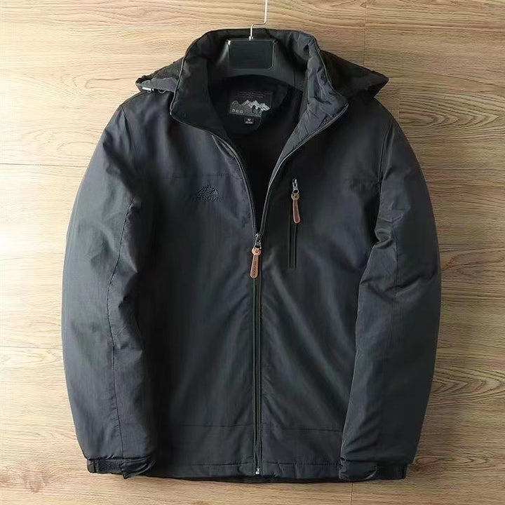 Herren nan wasserabweisende isolierte Allwetter-Trekkingjacke mit verstellbarer Kapuze und verdeckter Brusttasche Drune