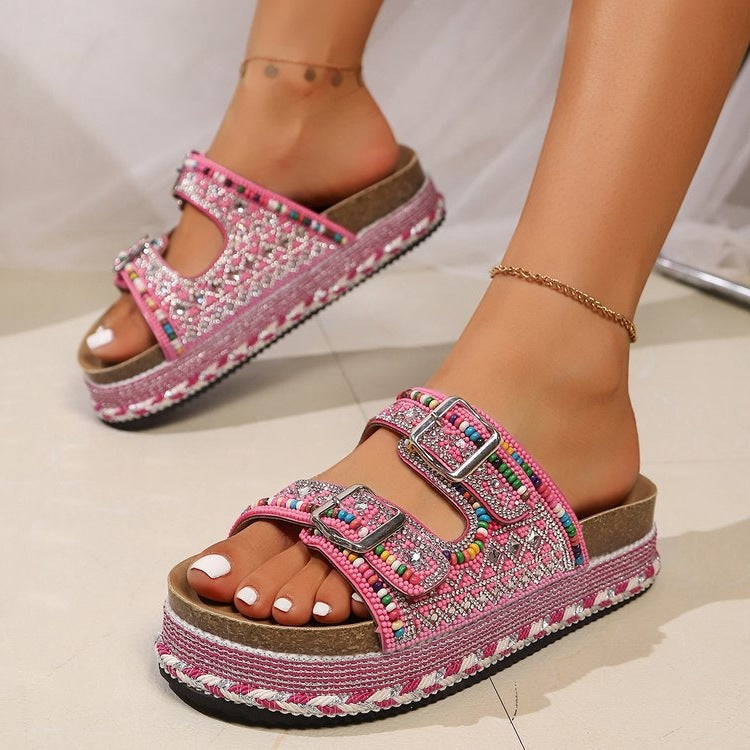 Damen modische Pantoletten mit Schmuckdetails Drune