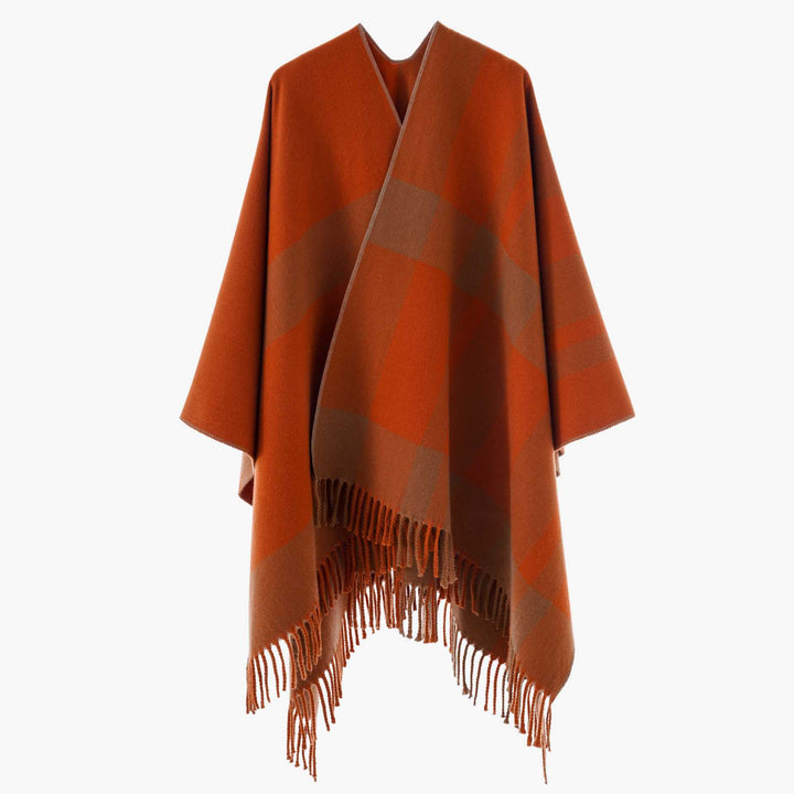 Damen Oversize-Cape mit Glencheck-Muster und Fransenabschluss Drune