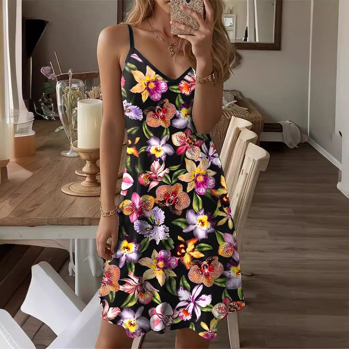 Damen Sommerkleid mit floralem Print und verstellbaren Trägern Drune