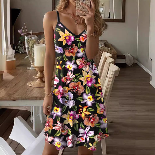 Damen Sommerkleid mit floralem Print und verstellbaren Trägern Drune